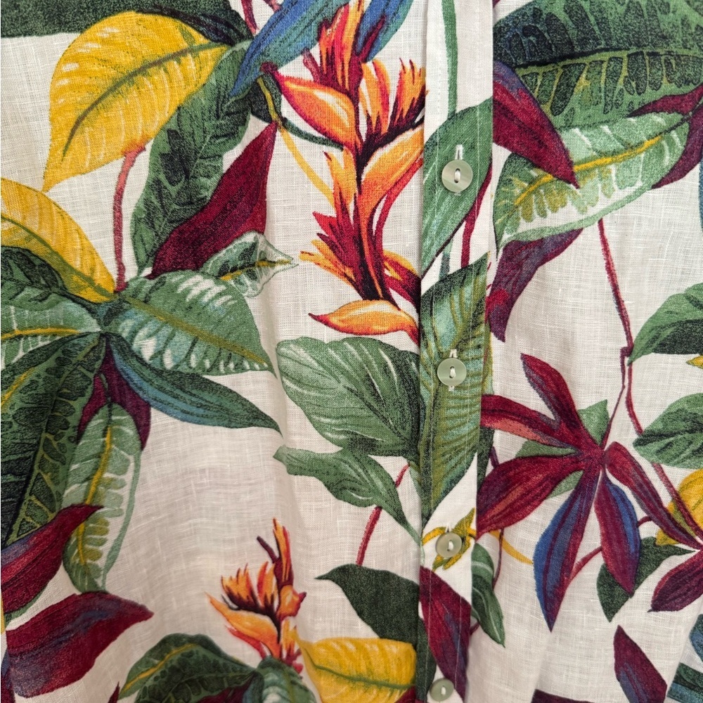 Chico's Tropical Floral 100% Linen Button Front Blouse Size 2 US 12 - Picture 3 of 5